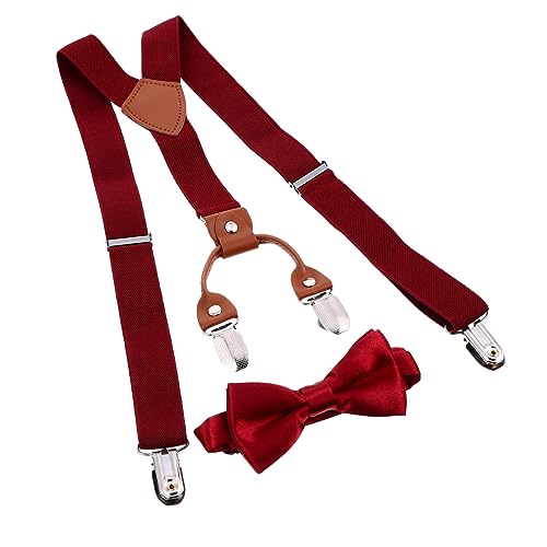 Beaupretty 1Set Adjustable Suspenders Set with Matching Bow Tie Premium Quality Clips for Boys for Parties Weddings Birthdays School Events