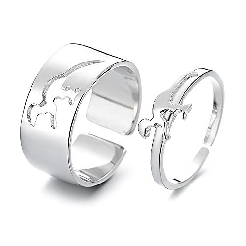Matching Promise Open Rings for Couples Heart Dinosaur Lightning Statement Engagement Wedding Adjustable Ring Band Sets for Him and Her High Polished Comfort Fit Anniversary Valentine's Day Gifts
