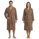 BOSKIMO Albornoz Mujer y Hombre Rizo 100% Algodón, Bata de Baño con Cuello| Espesor 420 g/m² Muy Absorbente, Piscina, Spa | Oeko-Tex Tallas de Pequeño a Extra Grande - Marron