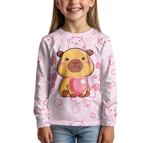 Image of Girls Cartoon Print Long Sleeve Graphic Tee Casual Crew Neck T-Shirts for 3-16 Years Little Girls