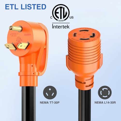 Image of Nilight RV Generator Adapter Cord NEMA TT-30P to L14-30R 30 Amp 3 to 4 Prong Generator Transfer Switch Adapter Twist Lock Female Plug Pure Copper Heavy Duty STW 10 AWG ETL Listed