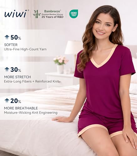 Image of WiWi Viscose from Bamboo Pajamas Set for Women Super Soft Short Sleeve Cooling Summer Plus Size Pjs Sets Sleepwear S-4X