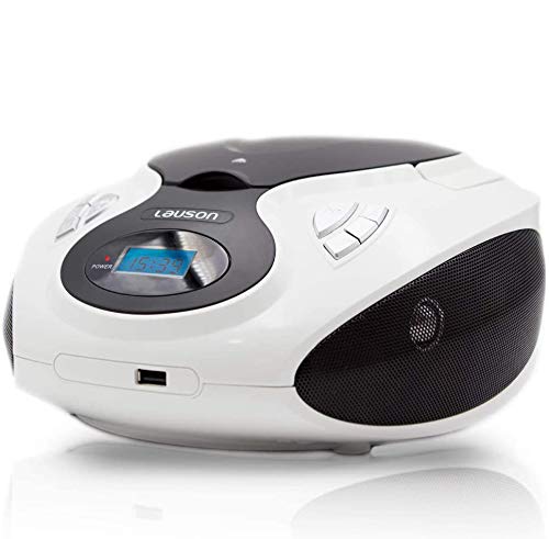 Lauson MX13 Radio FM Sintonizador Pantalla LCD y Reproductor de CD Portátil con USB | Lector USB para Reproducir Música MP3 | CD Player con Salida de Auriculares 3.5mm Altavoces Incorporados (Blanco)