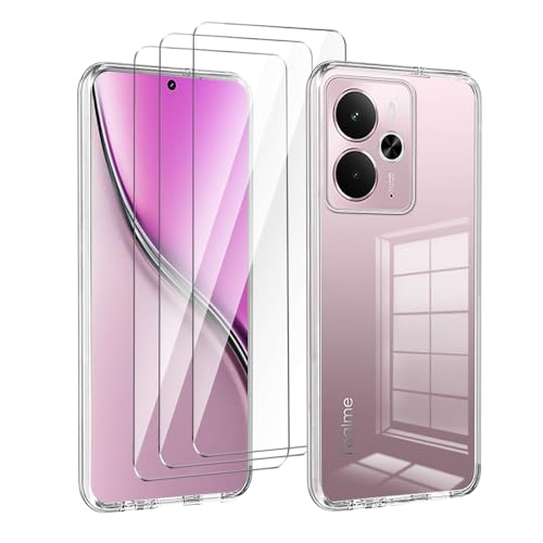 LYZXMY Funda para Realme P3 5G/realme 14 5G/realme 14T 5G(6.67') Transparente Carcasa +3 Protectores de Pantalla de Vidrio Templado, Carcasa Suave de Silicona TPU