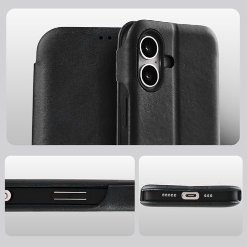 Image of PULOKA PU Leather Flip Cover Compatible with iPhone 17 - Wallet Case with Card Slot, Magnetic Closure & Kickstand Stand Function (Black)