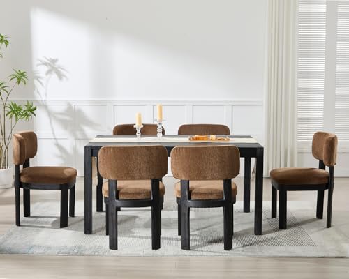 Wahson Brown Upholstered Dining Chairs Set of 2, Mid Century Modern Fabric Dining Room Chairs with Hardwood Legs and Padded Back, Farmhouse Kitchen Chair Cozy Accent Chair