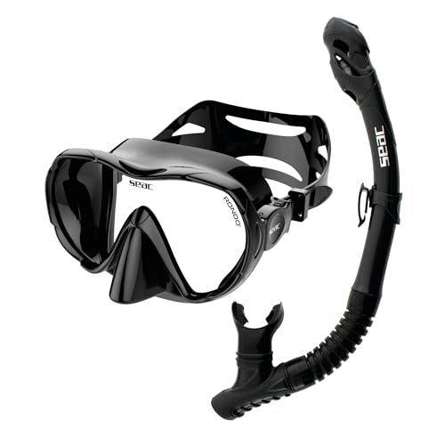 SEAC Set Bis Rondò Dry - Schnorchelset für Erwachsene mit rahmenloser Einzellinsenmaske aus gehärtetem Glas und Dry Top...