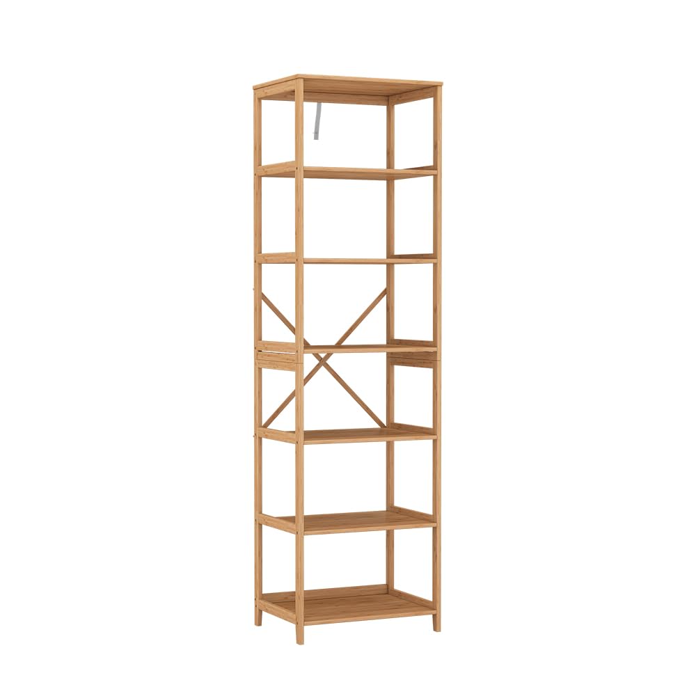 Vicco Estantería Novaro, Bambú, 48.3 x 166.5 cm | con 7 compartimentos, apto para guardar libros, archivos y objetos decorativos