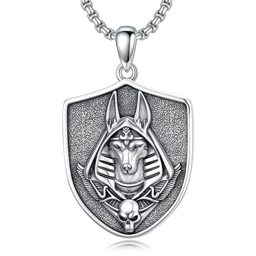 PELOVNY Egyptian Necklace 925 Sterling Silver Ankh/Eye of Horus/Anubis Pendant Mythology Jewelry for Anniversary Birthday Christmas Gifts Women Men