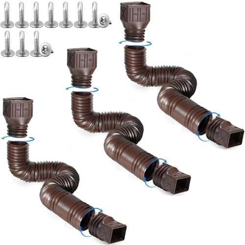 3 pack Flexible Rain Gutter Downspout Extensions,Drain Downspout Extender,Gutter Extension Flexible,Down Spout Drain Extension Pipes,Extendable from 21 to 60 Inches (3pcs brown) by Rodnsurw - Used condition - US$28.24