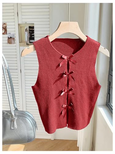 Image of Milumia Women's Bow Front Sweater Vest Cut Out Knit Tank Top