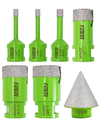 Image of Diamond Core Drill Bits Set - Tile Hole Saw Kit 6 /6 /8 /25 /32 /35mm with 35mm Diamond Beveling Chamfer Bit for Porcelain Ceramic Tile Granite Marble