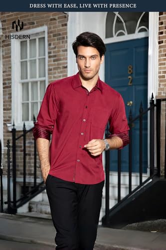 Image of HISDERN Mens Business Dress Shirts Long Sleeve Casual Button Down Shirt Formal Inner Collar Contrast Shirt for Men Wedding