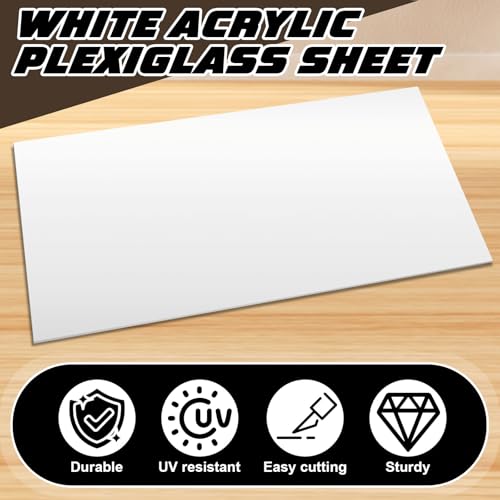 Image of Wonderjune 2 Pcs 1 /8 inch White Acrylic Sheet 24 inch x 48 inch Plastic Sheet Impact and Weather Resistant for DIY, Arts, Crafts, Window Replacement