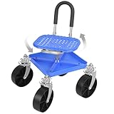 Chiusuet Carrello da giardino con ruote, sgabello da giardinaggio per piantare, sedile girevole a 360 gradi, scooter con vassoio per attrezzi, uso per patio, cortile e esterni
