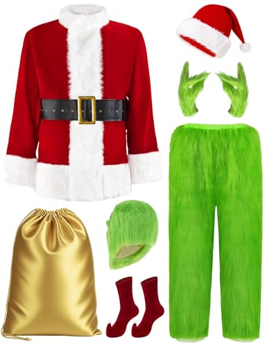 Blafly Christmas Costume for Men Santa Suit Adult 8PCS Deluxe