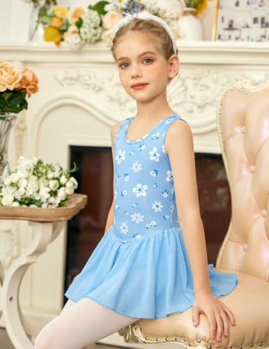 Image of Arshiner Girls Hollow Back Ballet Leotard with Skirt Sleeveless Dance Dress