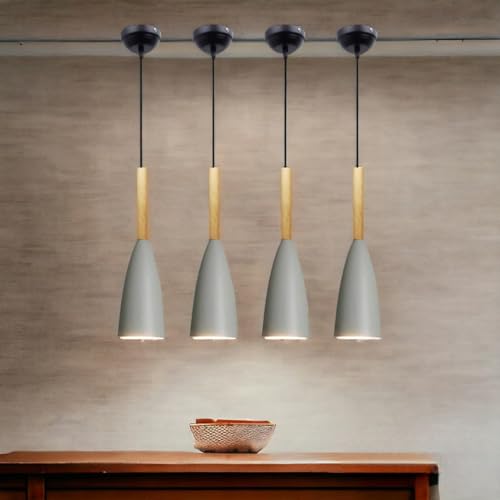 Image of GreyWings Modern Cone Grey Aluminium Hanging Pendant Light Cord, Antique Decor,Bulb not Included, Pack of 4