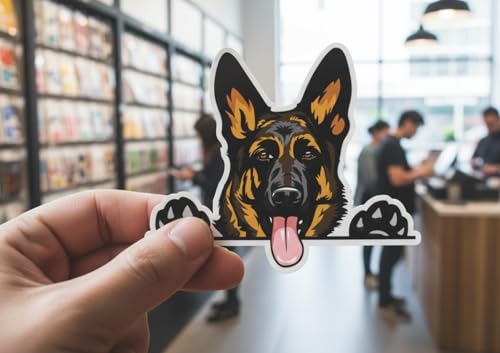 Image of AK- German Shepherd Decal - Funny Peeking Smiling Dog Bumper Sticker for Car | Laptop | Van | Trucks | Motorcycle | Bumper | Window Any Smooth Surface Size: 5 inch