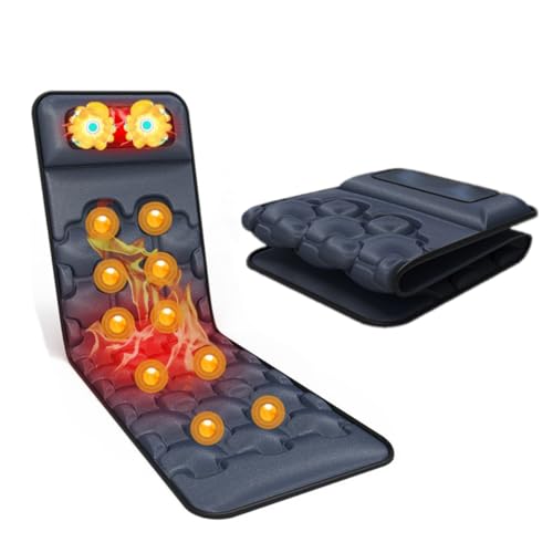 Tapis de massage chauffant intelligent pour le corps avec coussin de nuque – 20 nœuds de massage du cou, 10 modes de vibration, chaleur infrarouge, 9 niveaux d'intensité, pliable et portable, certifié