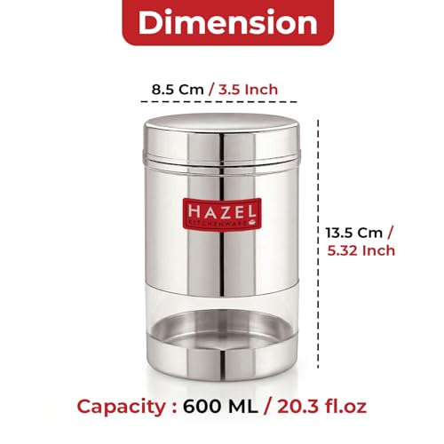 Image of HAZEL Stainless Steel Transparent Wide Mouth See Through Container, Silver, 1 PC, 600ML