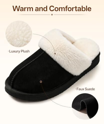 Image of Litfun Fuzzy Memory Foam Slippers for Women Indoor Outdoor House Shoes