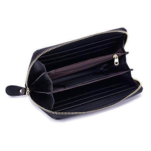 Women RFID Blocking Genuine Leather Wallet Hand Painted Flowers Ladies Wristlet Wrist Strap Long Purse Large Capacity Multi-Slots Card Case Zipper Coin Pocket, Purple Bauhinia, M,3