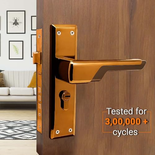 Image of Volo Luxury Series 10 inch Handle On Plate Mortise Door Lock | Bedroom Door Lock with Brass Cylinder and 10 inch Lock Body for Home /Hotels /Office with 3 Brass Computerised Keys (PVD Rose Gold)