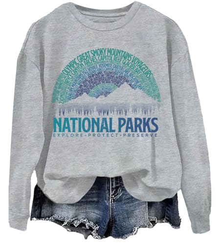 Sudadera de Parques Nacionales con cuello redondo, sudadera de Parques Nacionales, camiseta de manga larga, sudadera unisex, gris, S