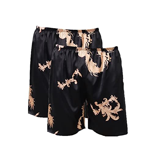 Lu's Chic Men's Satin Boxers Underwear Shorts Silk Dragon Luxury Loungewear Pajama Pants