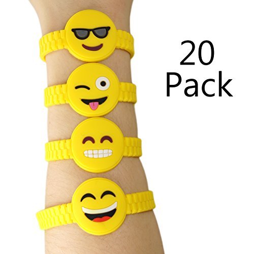 MelonBoat Emoji Rubber Wristband Bracelet for Kids, Set of 20, 4 Designs Value Pack