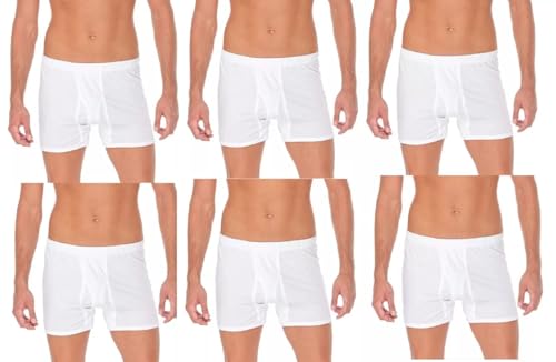 6 Piece Men Boxer Shorts 100% Egyptian Cotton Comfort Briefs White Men Underwear (Large)