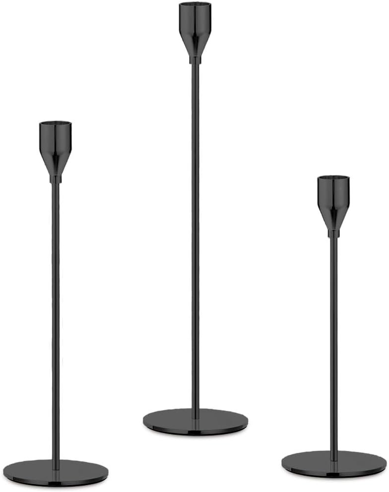 Set of 3 Black Candle Holders,Taper Candle Metal Candle Stand Holder - Elegant Candlestick Holders for Home Party Living Room, Dinners Decoration