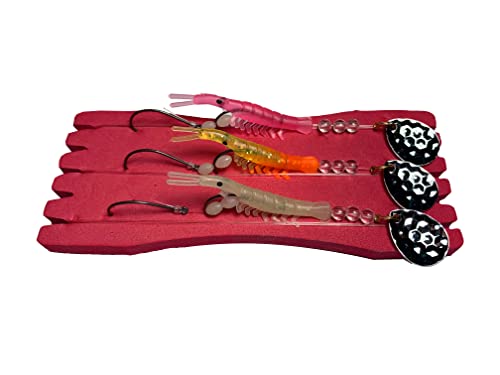 Micro Shrimp Lures Orange, Red, White, UV Coated Luminous 1.7inch, Hook Size 2, Kokanee, Trout, Bluegill