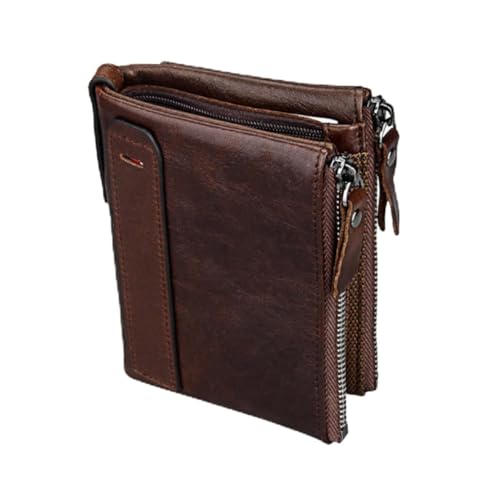 Theft Brushing Clip Leather Wallet for Men Zipper Purse Large Capacity