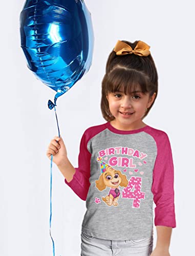 Marshall 4th Birthday Baseball Shirt for Toddler Boys - 3/4 Sleeve Paw Patrol Party Jersey - Gift for 4 Year Old3