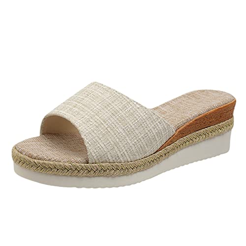 Women's Colorblock Plaid Slipper Platform Wedge Slip on Sandals Summer Spring Slide Elegant Trendy Shoe