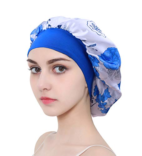 Satin Bonnet Sleep Cap for Women, Wide Band Satin Sleeping Caps Night Hat Head Cover for Natural Hair Loss