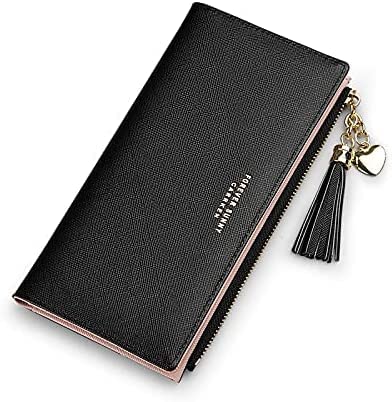 Leather Wallet Women's Pu Leather Wallet Long Large Capacity Zipper Purse Clutch for Ladies Girls Fashion Tassel Coin Holder Large Capacity (Bu,10x19cm)4