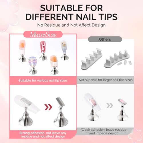 Image of MelodySusie Nail Stand for Press Ons, Flower and Heart Shape Magnetic Base for Painting Display with Brush Holder and 100 Pcs Reusable Double-Sided Tape for Home DIY Salon Supplies, Pink and Coffee