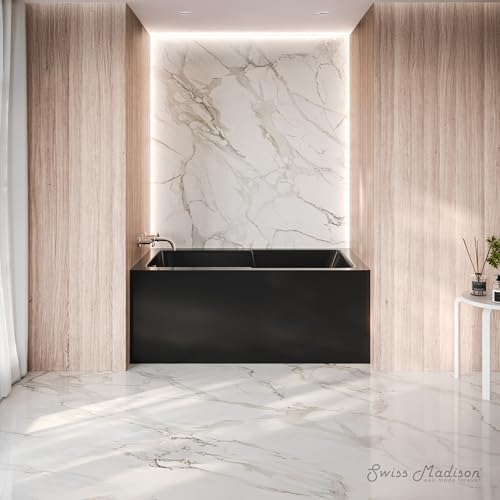 Image of Voltaire 54 x 30 Skirted Left Drain Soaking Alcove Bathtub in Glossy Black with Integrated Armrest
