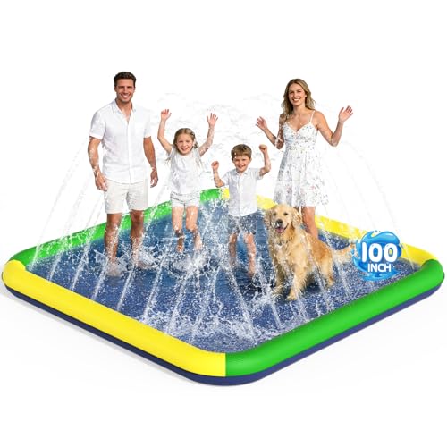 Splash Pad for Kids & Dogs, EPN 140"-100" Extra Large Non-Slip Sprinkler Splash Pad, Thickened 0.5mm PVC Water Play Mat, Outdoor Water Toy for Backyard Summer Fun, Ideal for Toddlers 3+ Boys