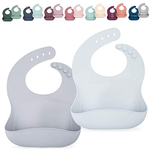 Image of AVA + OLIVER Waterproof Silicone Bib Set with Adjustable Neck Closure - Durable Silicone Bibs for Babies - Set of 2