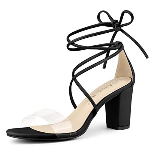Allegra K Women's Clear Heel Block Heels Sandals Black Lace Up Heels - 8.5 M US