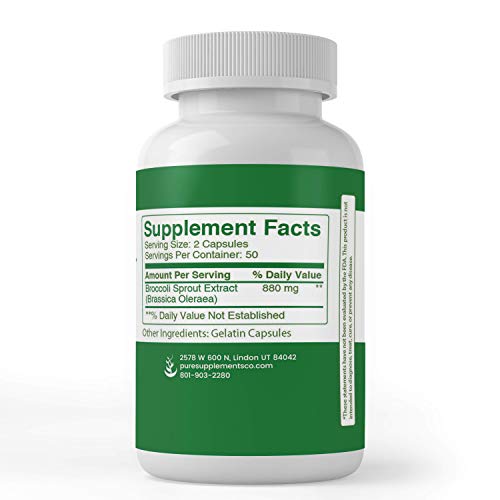 Broccoli Sprout Extract (100 Capsules, 880 mg Serving) by Pure, Supports Healthy Cholesterol Levels & Immune System* (Packaging May Vary)