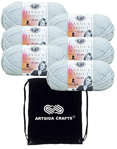 Image of Lion Brand Yarn Vanna'S Choice 860-105 Silver Blue | 6 Skeins, Same Dye Lot, Project Bag, CYC #4 Worsted, 100% Acrylic, Ideal for Crochet, Knitting Blankets, Hats, Scarves