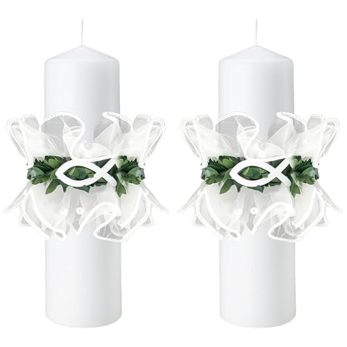 MUNSKT 2pcs Anneaux de Bougies Protection Anti-Gouttes pour Bougies en Feuilles Bougies Anti Gouttes pour Communion Communion Baptême Mariage Blanc Noeuds avec Ruban Attrape Gouttes
