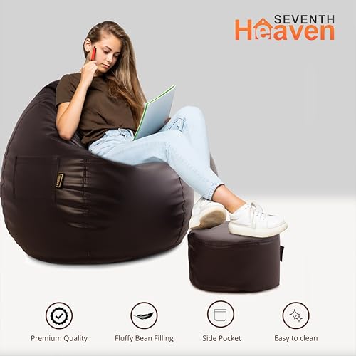 Image of Seventh Heaven 4XL Bean Bag Cover with Footrest and Cushion (Without Beans) | Premium Scratch Resistant Leatherette | (Leatherette Fabric - Brown)