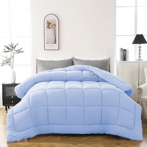Image of 600 GSM Heavy Winter Comforter Double Bed Size 90 inchX100 inch - Luxurious Soft Fluffy Winter Blanket Comforter /Rajai /Duvet Double Bed - Sky Blue Color