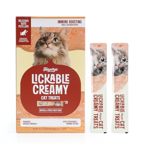 Havira Healthy Lickable Creamy Cat Treats Immune Support – Tuna & Chicken Flavor Squeeze Treats with Lactoferrin & Taurine, Functional Snacks Made with Carrot, Grain Free